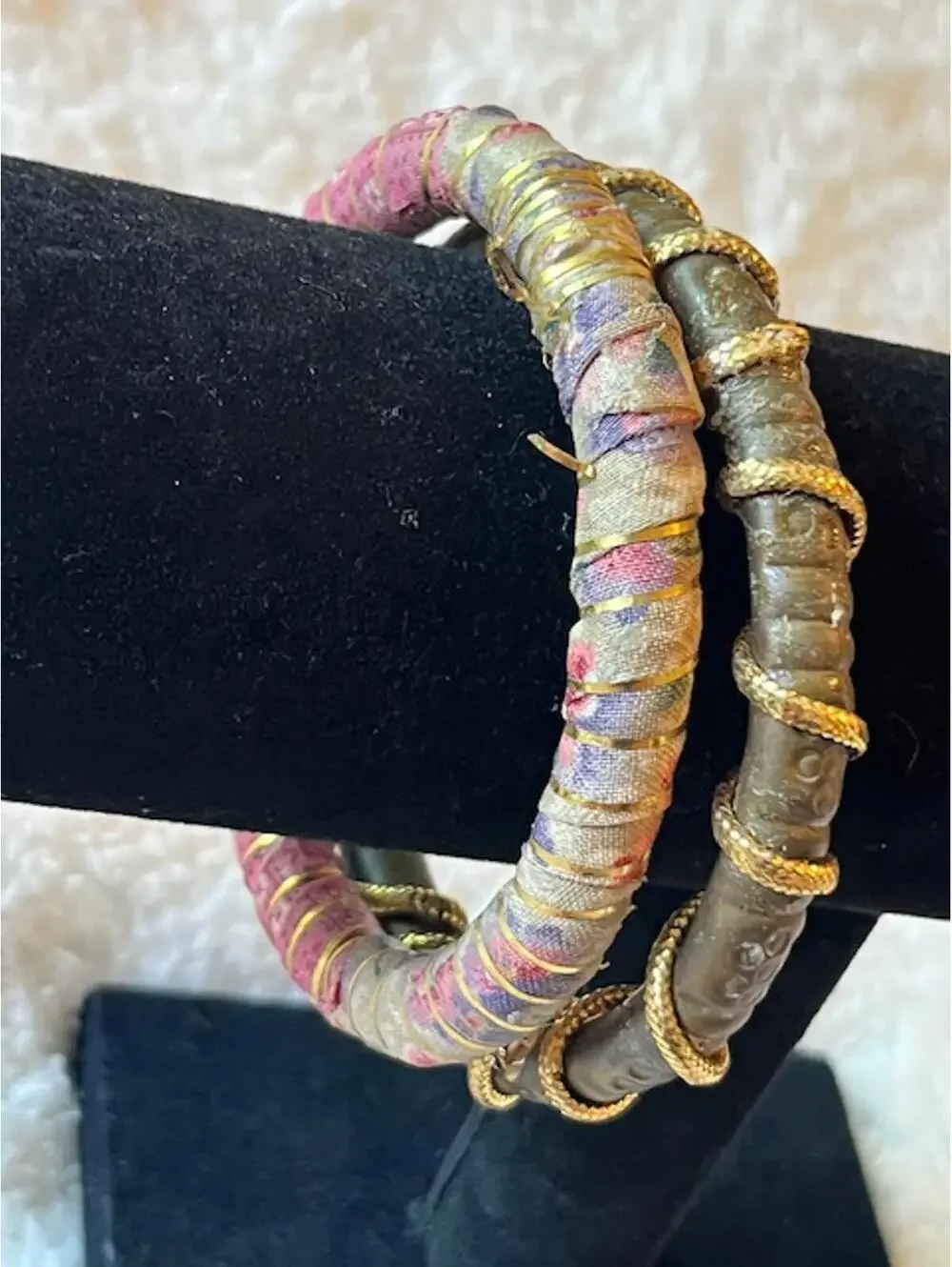 Set of Two Decorative Wrapped Bangles with Gold Accent